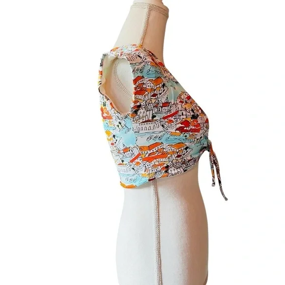 ESTIVO Colorful Printed Women's Swim Top with front tie Size Small - Picture 4 of 9